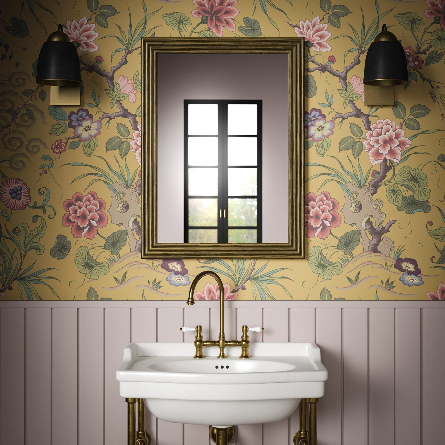 Fleurs Orientales Wallpaper - Gold - Warner House - Premier Wallcovering