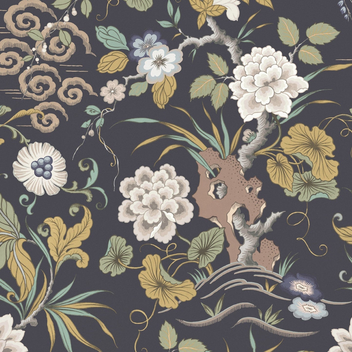 Fleurs Orientales Wallpaper - Midnight - Warner House - Premier Wallcovering