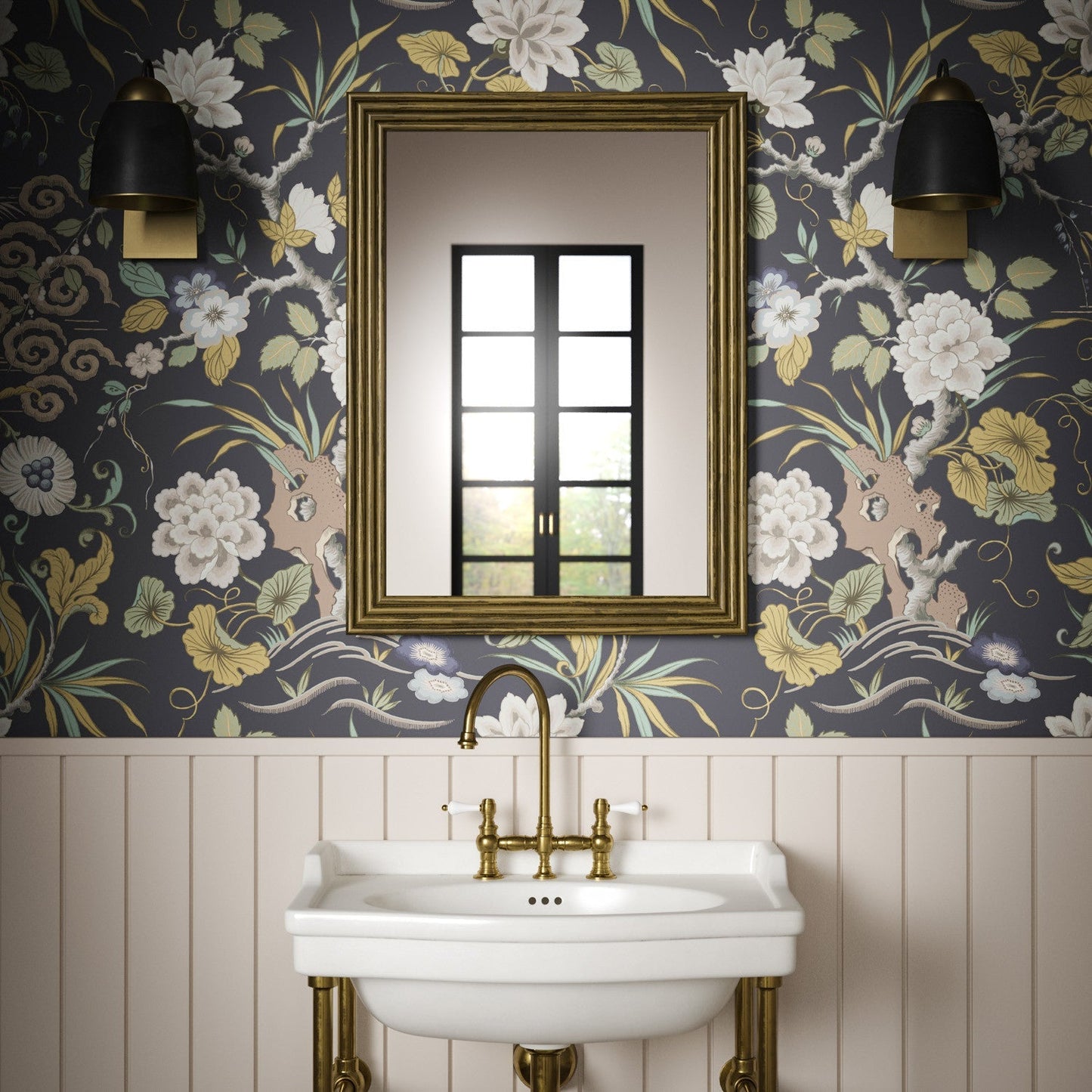 Fleurs Orientales Wallpaper - Midnight - Warner House - Premier Wallcovering