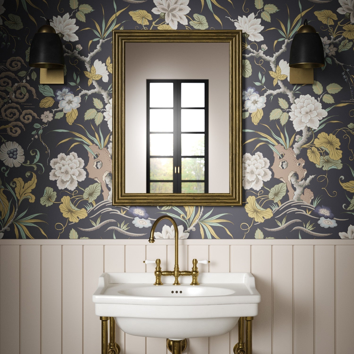Fleurs Orientales Wallpaper - Midnight - Warner House - Premier Wallcovering