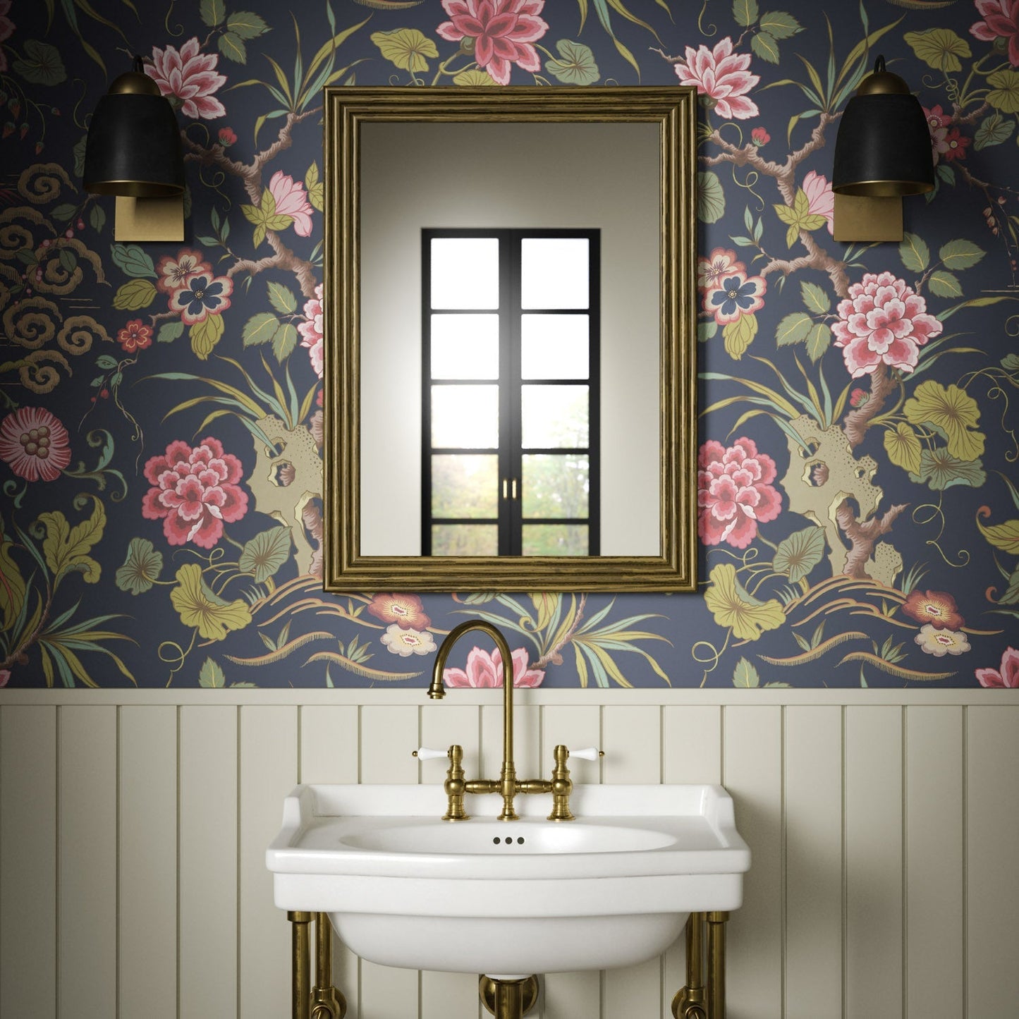 Fleurs Orientales Wallpaper - Navy - Warner House - Premier Wallcovering