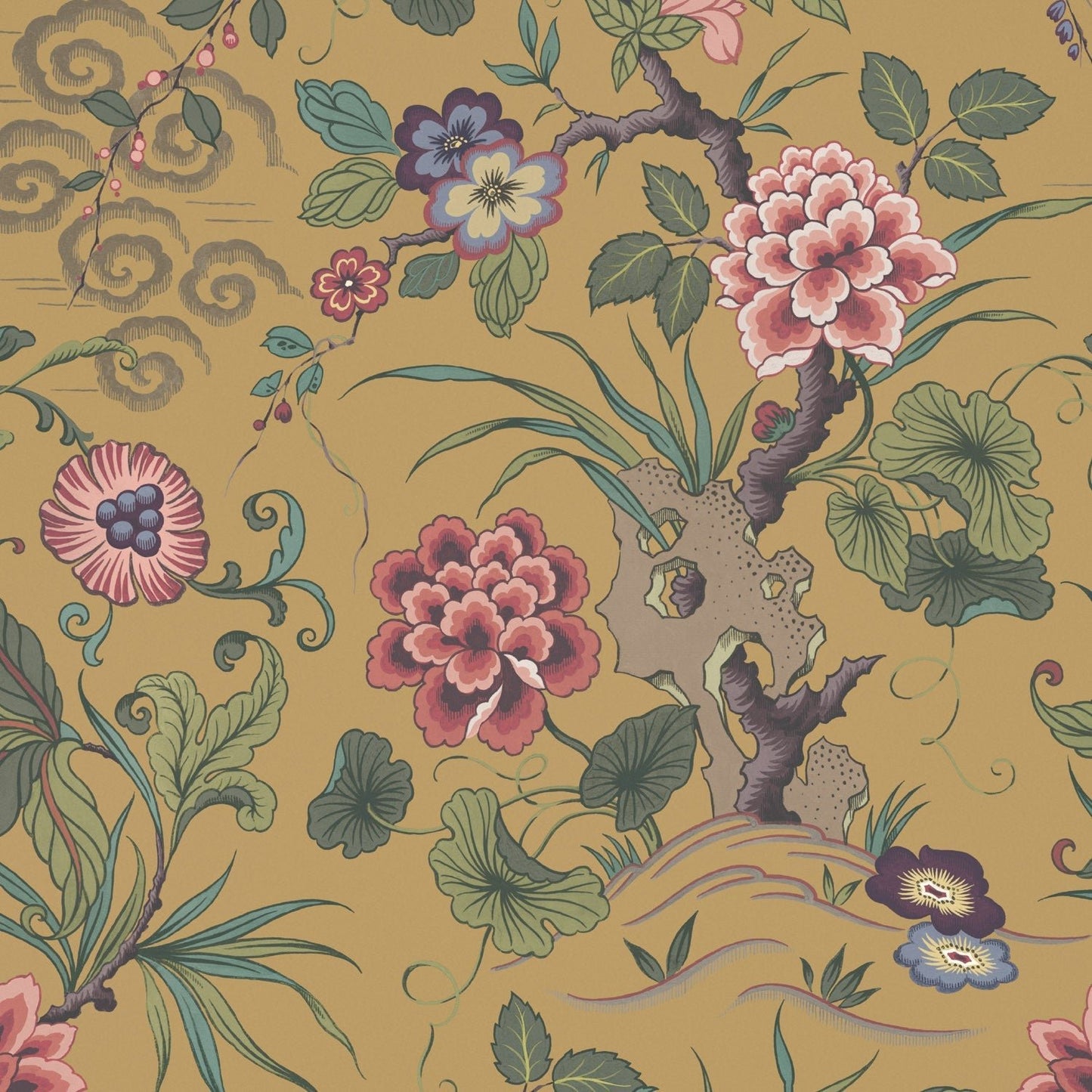 Fleurs Orientales Wallpaper - Gold - Warner House - Premier Wallcovering