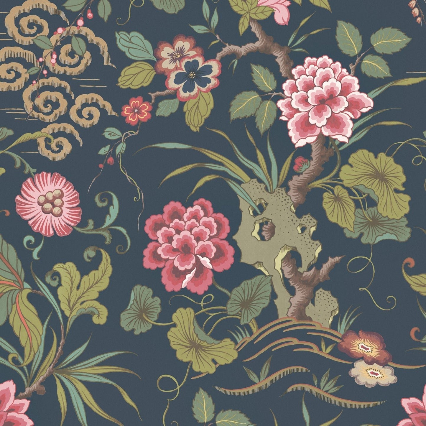 Fleurs Orientales Wallpaper - Navy - Warner House - Premier Wallcovering