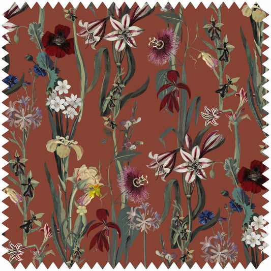 Flora Delanica Velvet Fabric -  Clay - House of Hackney - 1-FA-DEL-VE-CLA-XXX-XXX - Premier Wallcovering