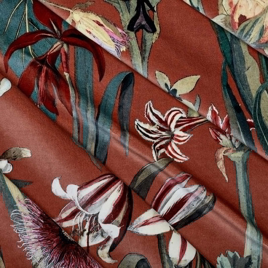 Flora Delanica Velvet Fabric -  Clay - House of Hackney - 1-FA-DEL-VE-CLA-XXX-XXX - Premier Wallcovering