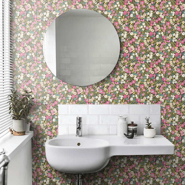 Flora Ditsy Wallpaper - Fuchsia & Jet - Ohpopsi - GHS50113W - Premier Wallcovering