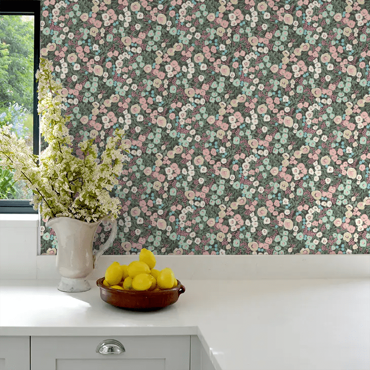 Flora Ditsy Wallpaper - Midnight - Ohpopsi - GHS50110W - Premier Wallcovering