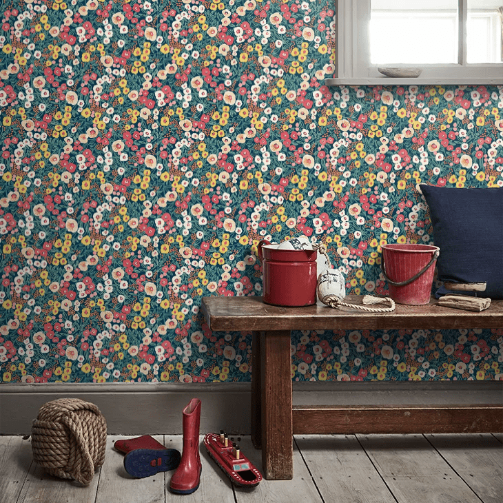 Flora Ditsy Wallpaper - Indigo & Coral - Ohpopsi - GHS50112W - Premier Wallcovering