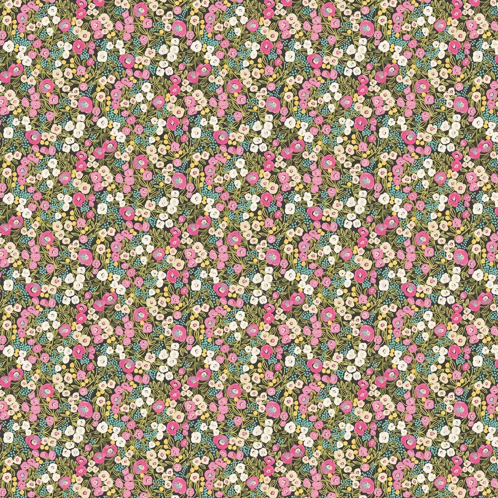 Flora Ditsy Wallpaper - Fuchsia & Jet - Ohpopsi - GHS50113W - Premier Wallcovering