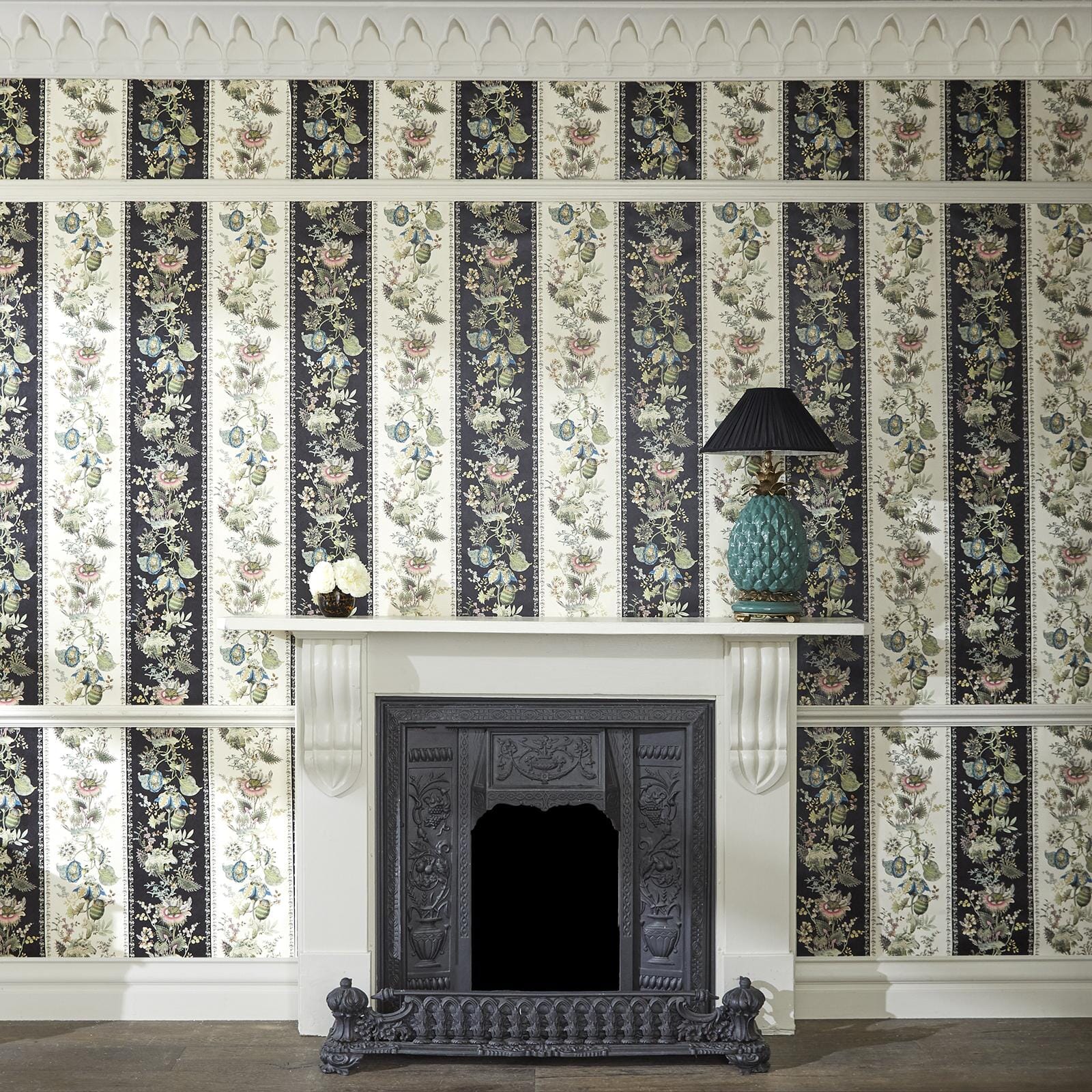 Flora Fantasia Stripe Wallpaper - Noir - House of Hackney - 1 - WA - FLF - DI - STR - XXX - 004 - Premier Wallcovering