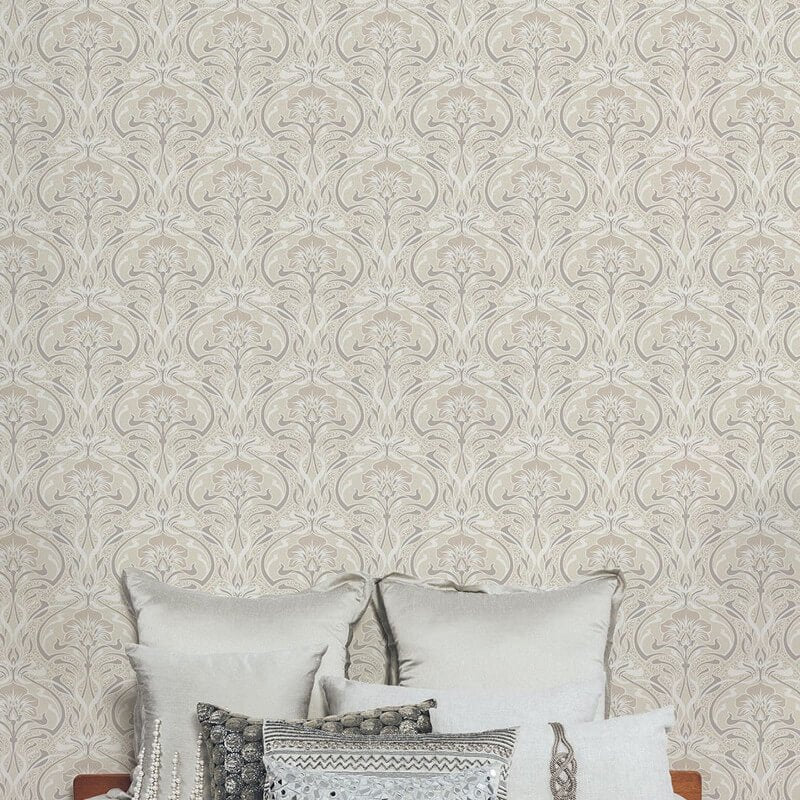 Flora Nouveau Floral Wallpaper - Natural - Crown - M1197 - Premier Wallcovering
