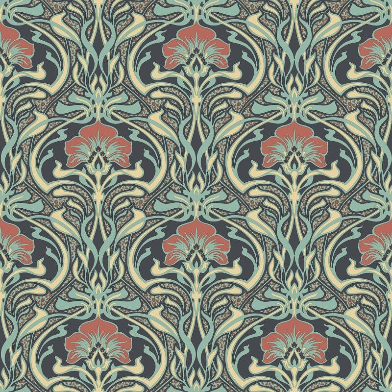 Flora Nouveau Floral Wallpaper - Peacock Green - Crown - M1196 - Premier Wallcovering