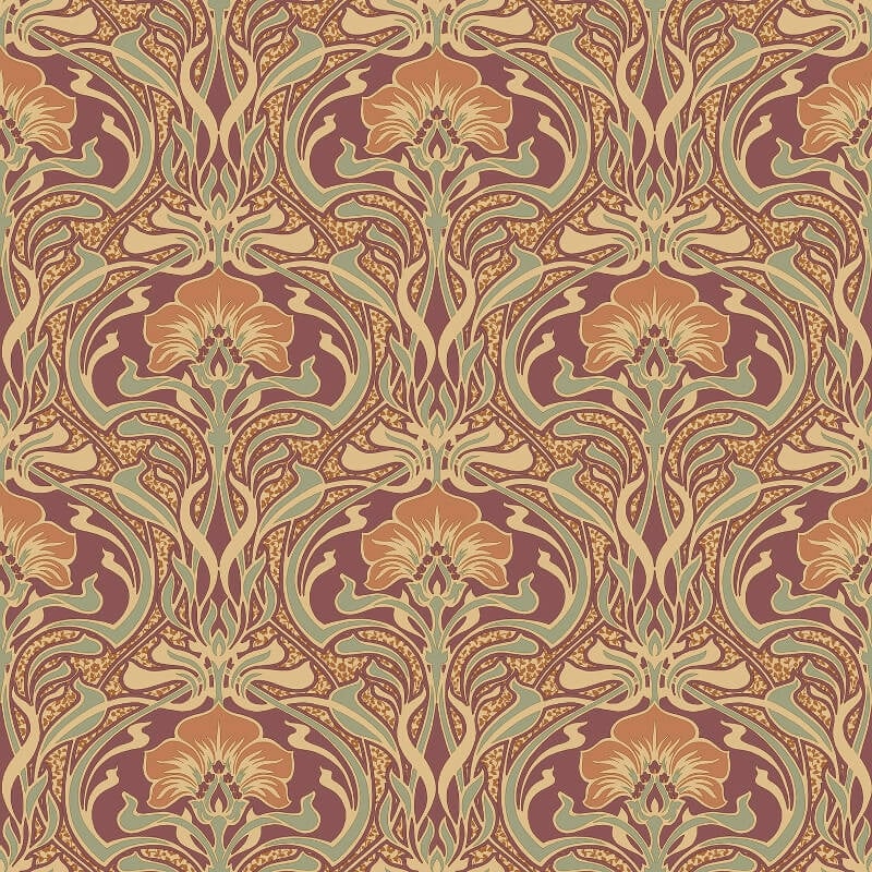 Flora Nouveau Floral Wallpaper - Russet - Crown - M1194 - Premier Wallcovering