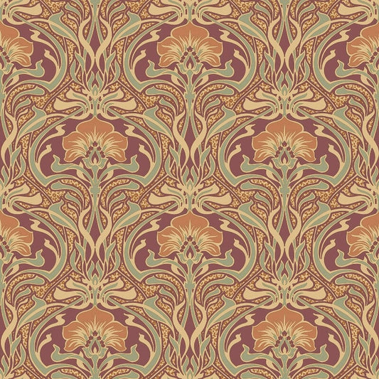Flora Nouveau Floral Wallpaper - Russet - Crown - M1194 - Premier Wallcovering