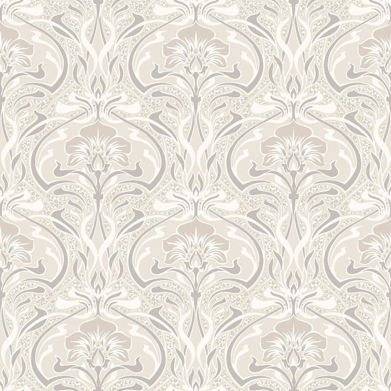 Flora Nouveau Floral Wallpaper - Natural - Crown - M1197 - Premier Wallcovering