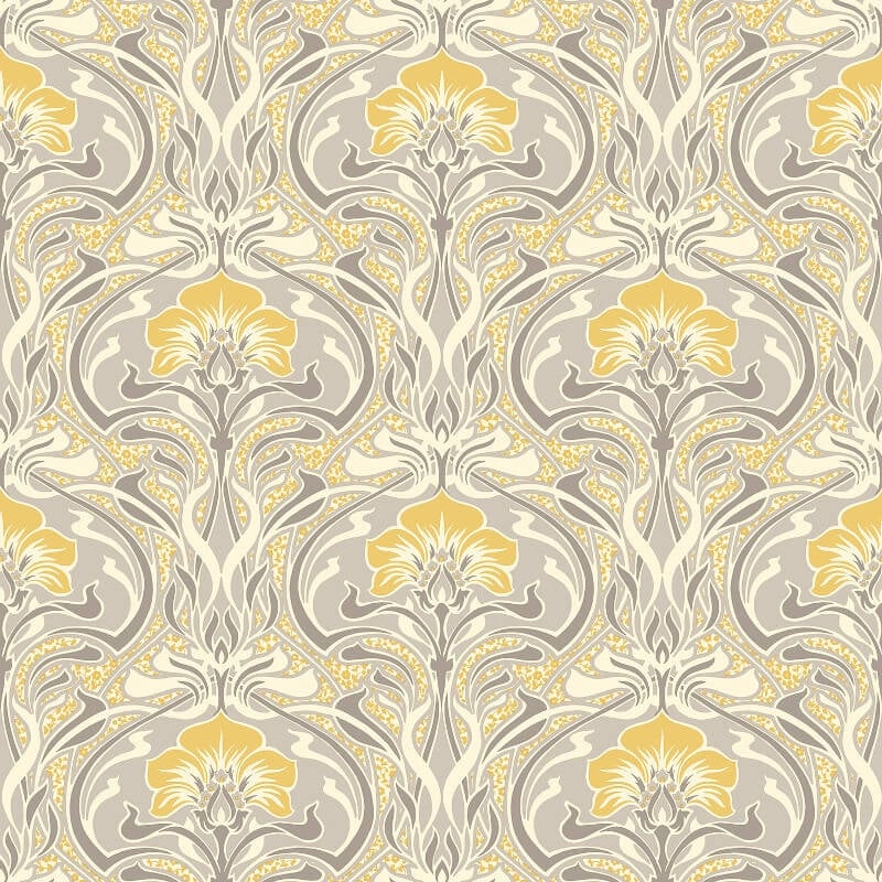 Flora Nouveau Floral Wallpaper - Yellow - Crown - M1195 - Premier Wallcovering