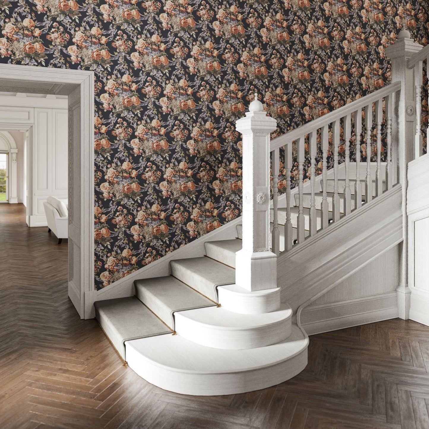 Flora Wallpaper - Navy - Warner House - Premier Wallcovering