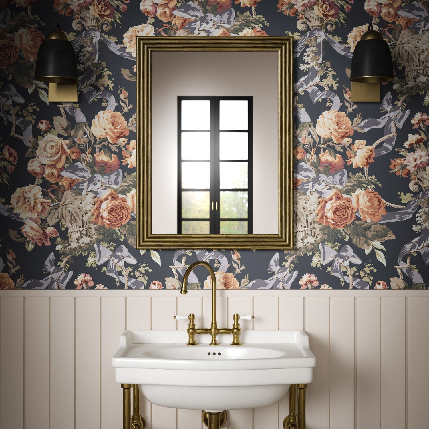 Flora Wallpaper - Navy - Warner House - Premier Wallcovering
