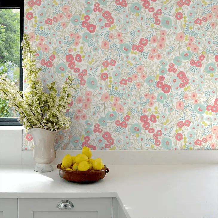 Flora Wallpaper - Coral & Sky - Ohpopsi - GHS50118W - Premier Wallcovering