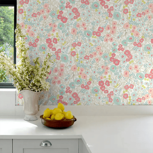 Flora Wallpaper - Coral & Sky - Ohpopsi - GHS50118W - Premier Wallcovering
