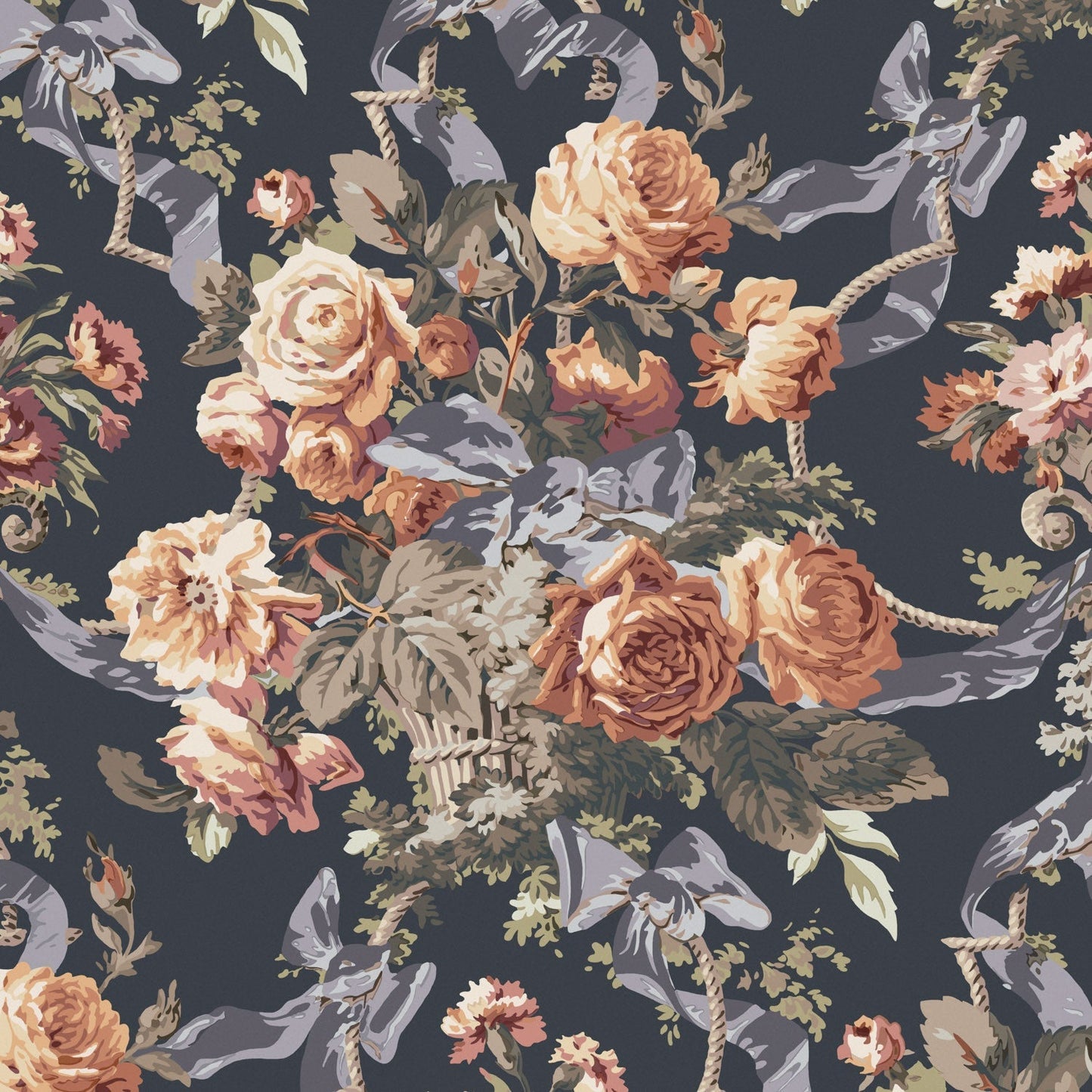 Flora Wallpaper - Navy - Warner House - Premier Wallcovering
