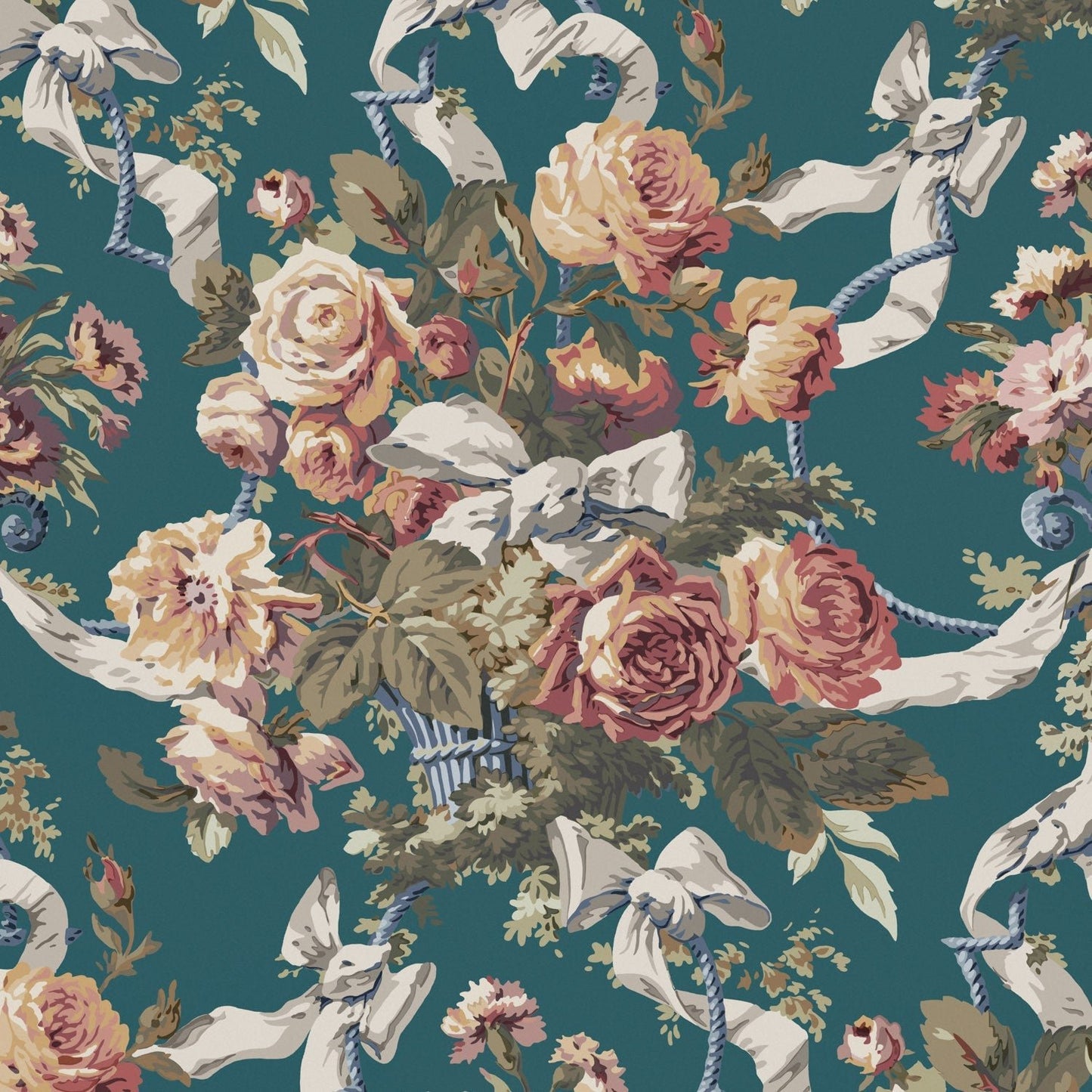 Flora Wallpaper - Teal - Warner House - Premier Wallcovering