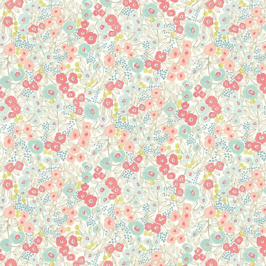 Flora Wallpaper - Coral & Sky - Ohpopsi - GHS50118W - Premier Wallcovering