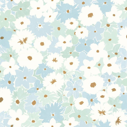 Flora Wallpaper - Bleu - Caselio - 104416659 - Premier Wallcovering