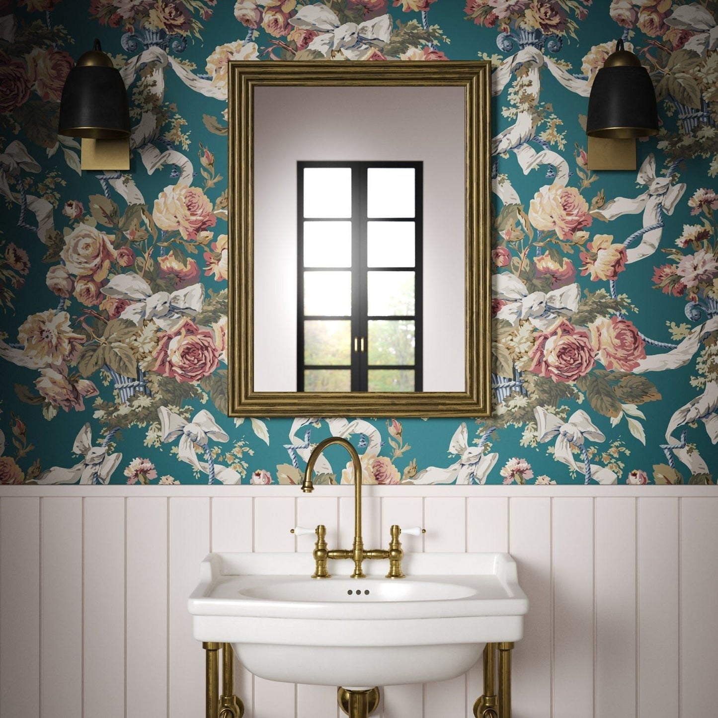 Flora Wallpaper - Teal - Warner House - Premier Wallcovering