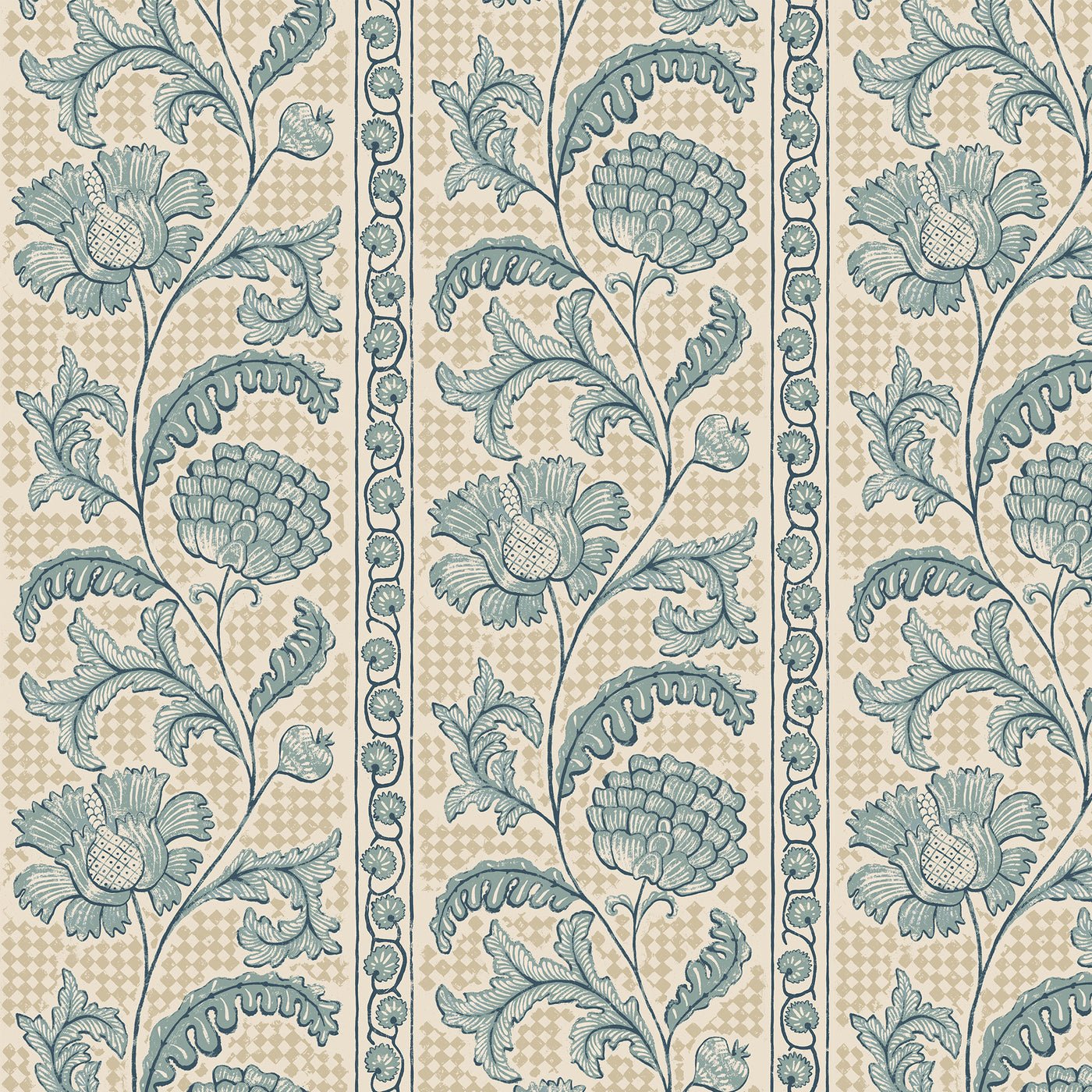 Floral Check Wallpaper - Osney Blue and Salt Ridge - Josephine Munsey - JMW-102801 - Premier Wallcovering