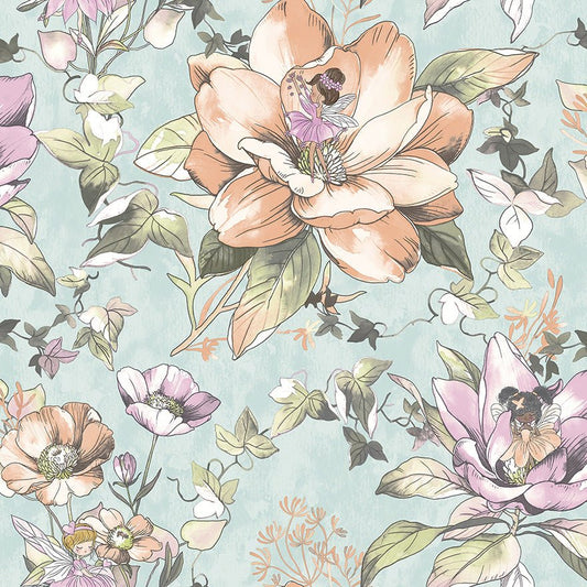 Floral Fairies Wallpaper - Teal - Holden Décor - 13210 - Premier Wallcovering