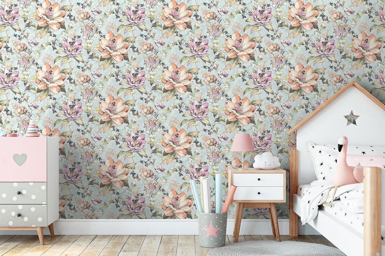 Floral Fairies Wallpaper - Teal - Holden Décor - 13210 - Premier Wallcovering