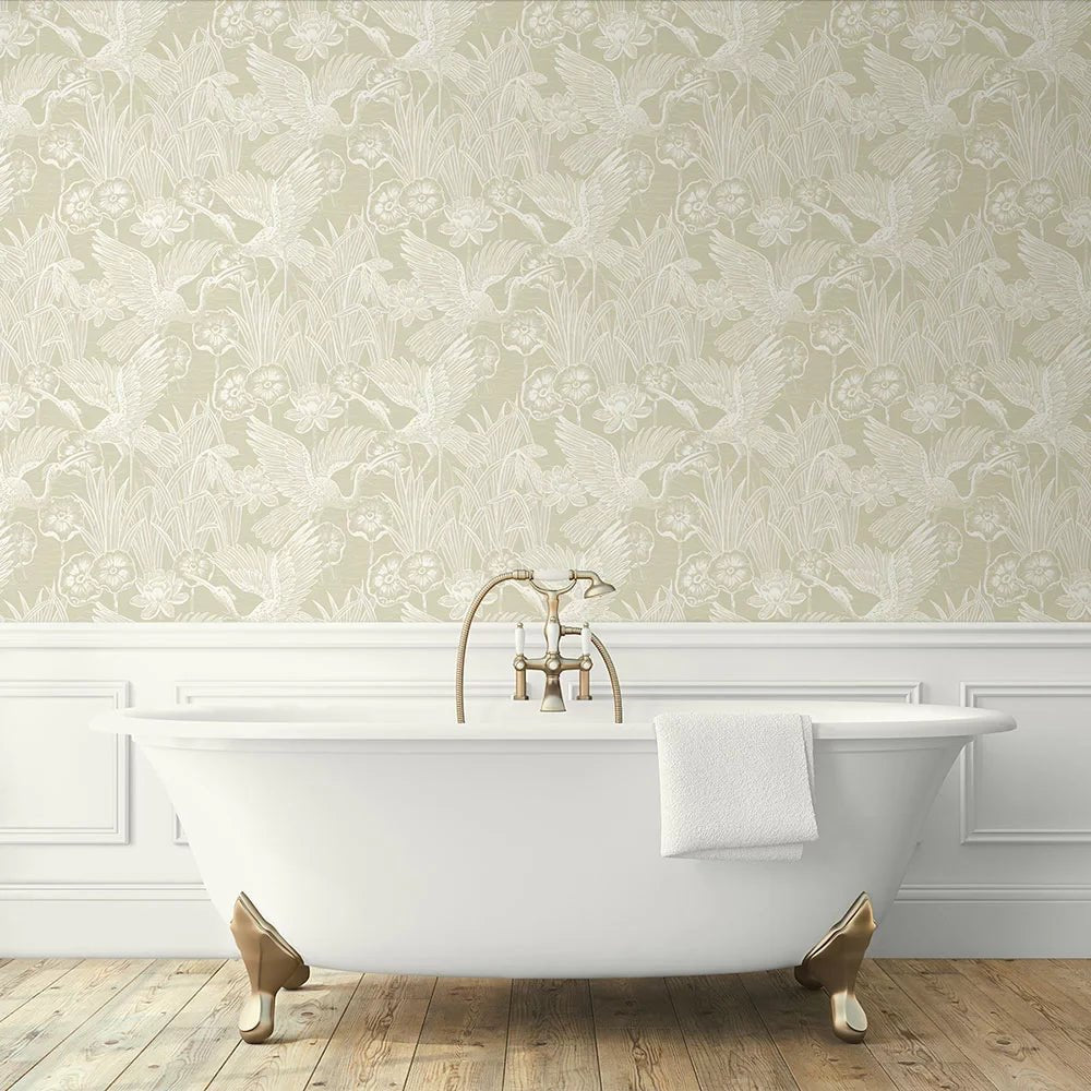 Floral Heron Wallpaper - Sand - NextWall - NW54505 - Premier Wallcovering