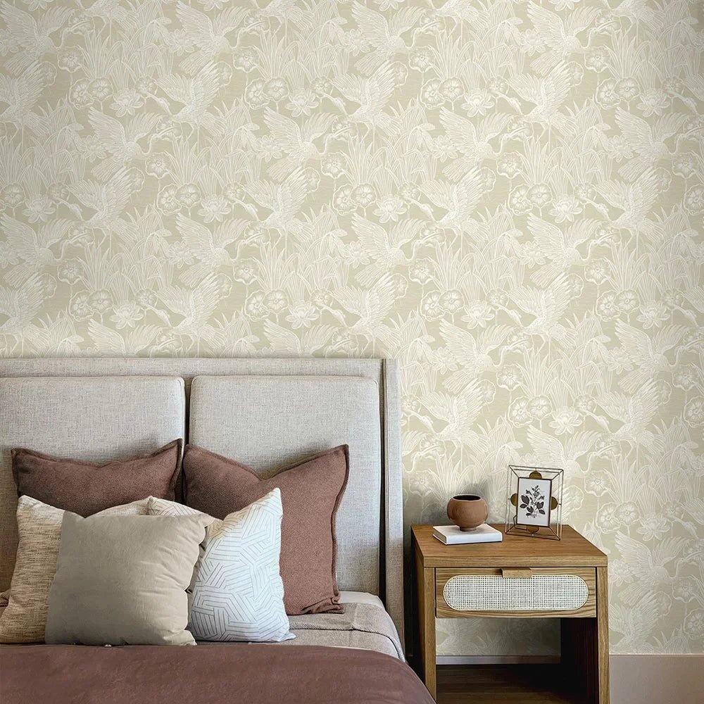 Floral Heron Wallpaper - Sand - NextWall - NW54505 - Premier Wallcovering