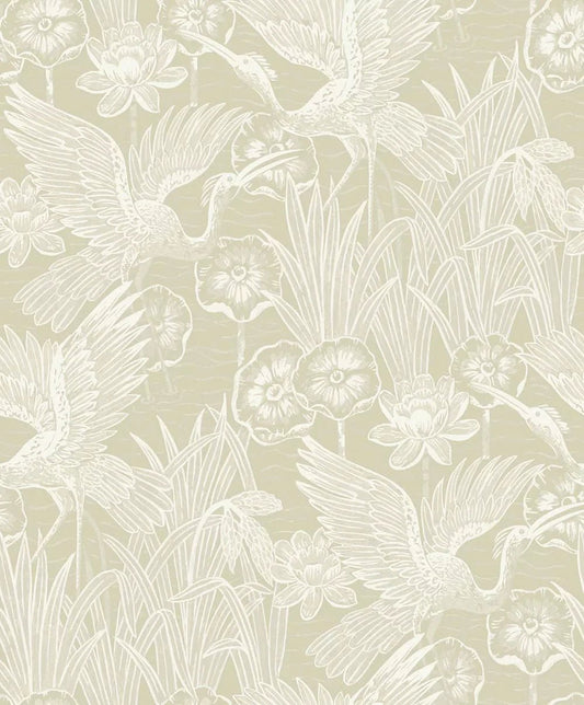 Floral Heron Wallpaper - Sand - NextWall - NW54505 - Premier Wallcovering