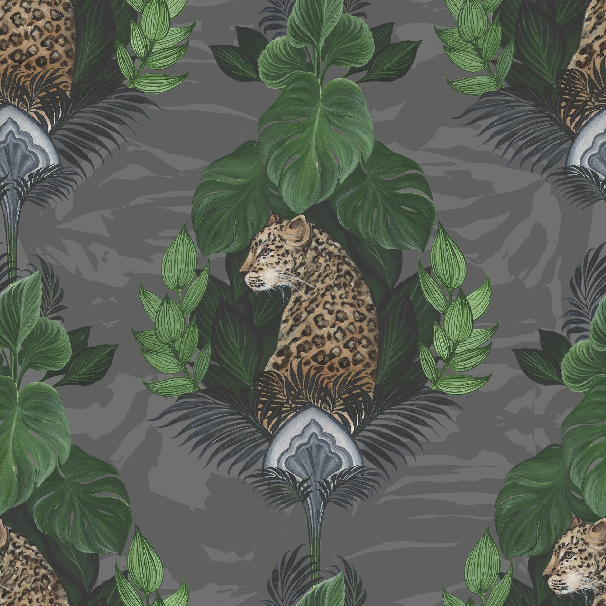 Floral Leopard Wallpaper - Charcoal - The Graduate Collection - EK01LEOPARDCHARCOAL - Premier Wallcovering