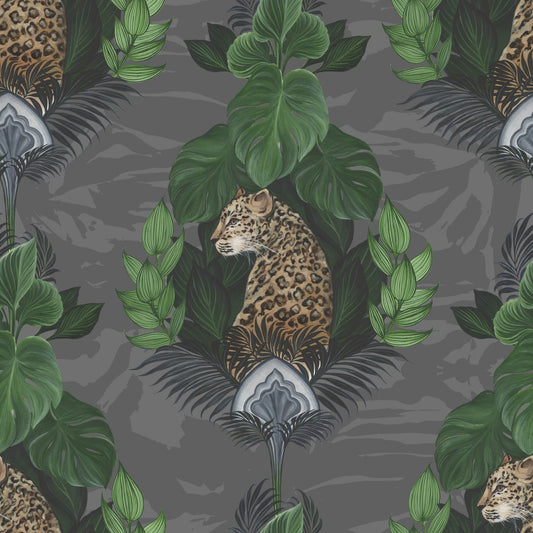 Floral Leopard Wallpaper - Charcoal - The Graduate Collection - EK01LEOPARDCHARCOAL - Premier Wallcovering