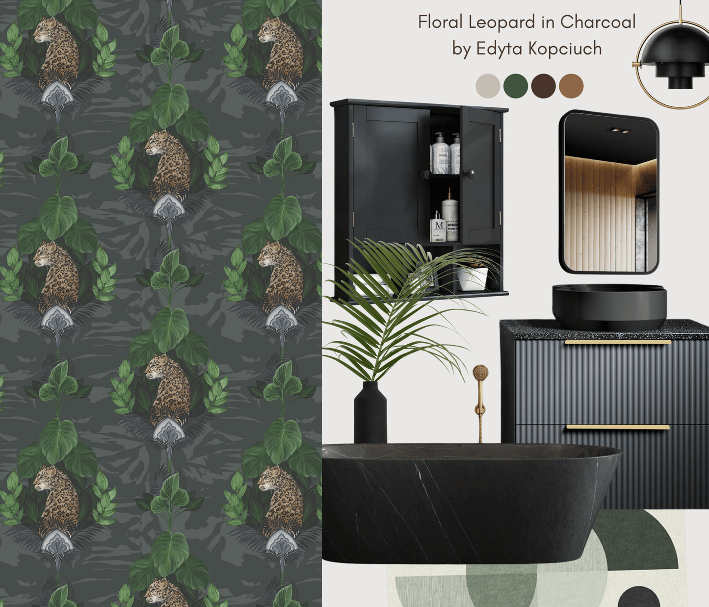 Floral Leopard Wallpaper - Charcoal - The Graduate Collection - EK01LEOPARDCHARCOAL - Premier Wallcovering