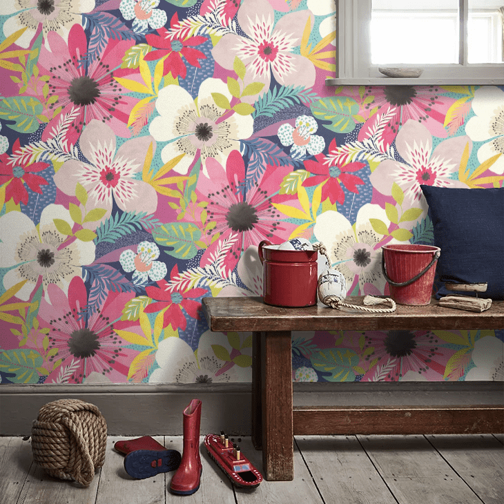 Floral Riot Wallpaper - Raspberry - Ohpopsi - CEP50106W - Premier Wallcovering