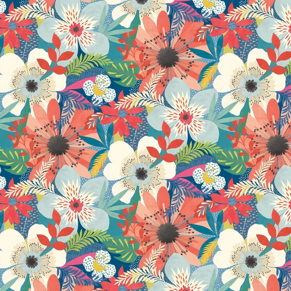 Floral Riot Wallpaper - Indigo - Ohpopsi - CEP50104W - Premier Wallcovering