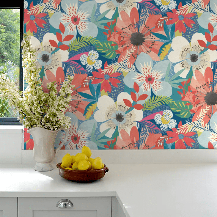 Floral Riot Wallpaper - Indigo - Ohpopsi - CEP50104W - Premier Wallcovering