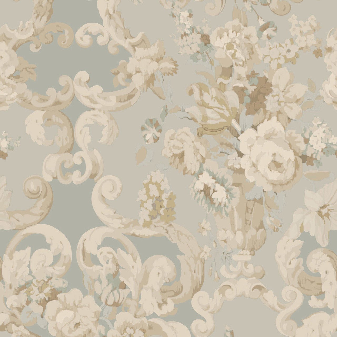 Floral Rococo Wallpaper - Aqua - Mulberry Home - FG103/R104 - Premier Wallcovering
