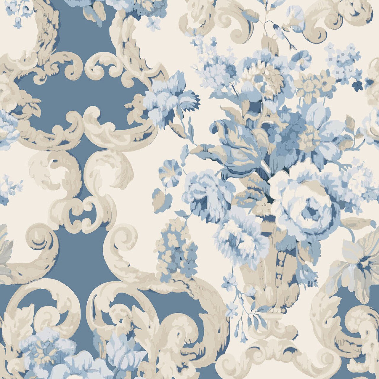 Floral Rococo Wallpaper - Blue - Mulberry Home - FG103/H101 - Premier Wallcovering