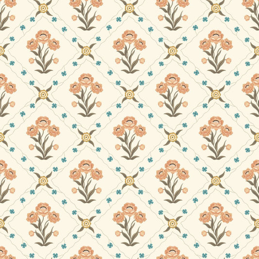 Floral Trellis Wallpaper - Apricot - Summer Gray - Premier Wallcovering