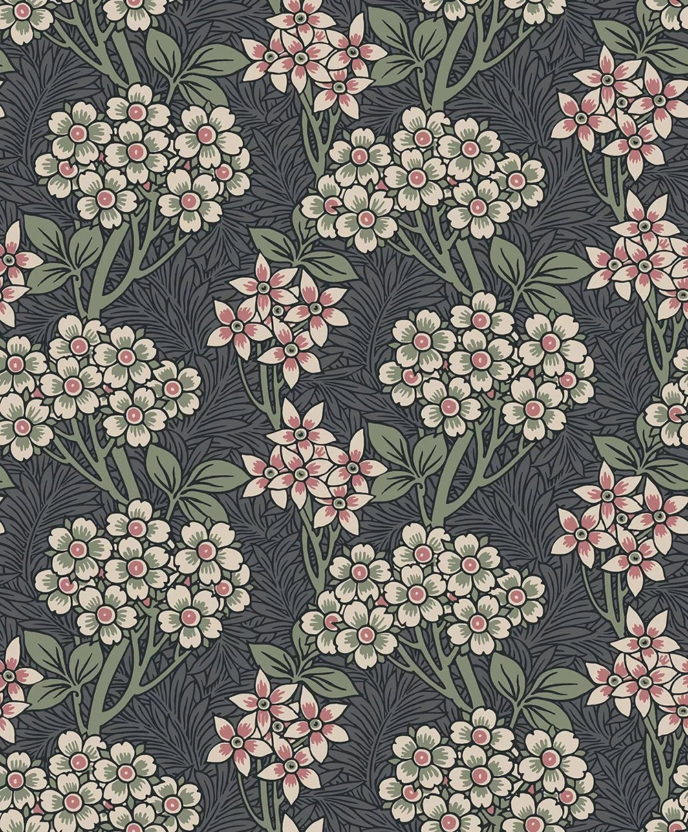 Floral Vine Wallpaper - Smoke & Laurel Green - NextWall - NW56110 - Premier Wallcovering