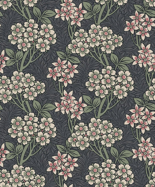 Floral Vine Wallpaper - Smoke & Laurel Green - NextWall - NW56110 - Premier Wallcovering