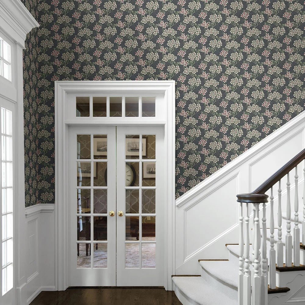 Floral Vine Wallpaper - Smoke & Laurel Green - NextWall - NW56110 - Premier Wallcovering