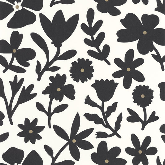 Floralie Wallpaper - Blanc Noir - Caselio - 104340914 - Premier Wallcovering