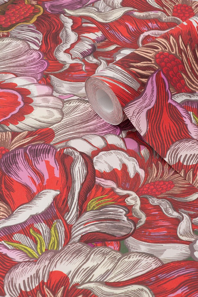Florama Wallpaper - Scarlet - Timorous Beasties - JNGL/FRMA/SMM/01 - Premier Wallcovering