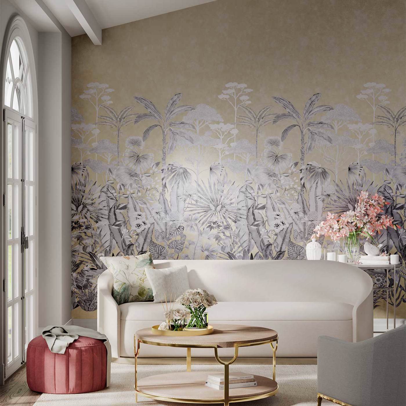 Floreana Wallpaper - Gilt/Black Earth/ Tranquility - HTEW112778 - Harlequin - Premier Wallcovering